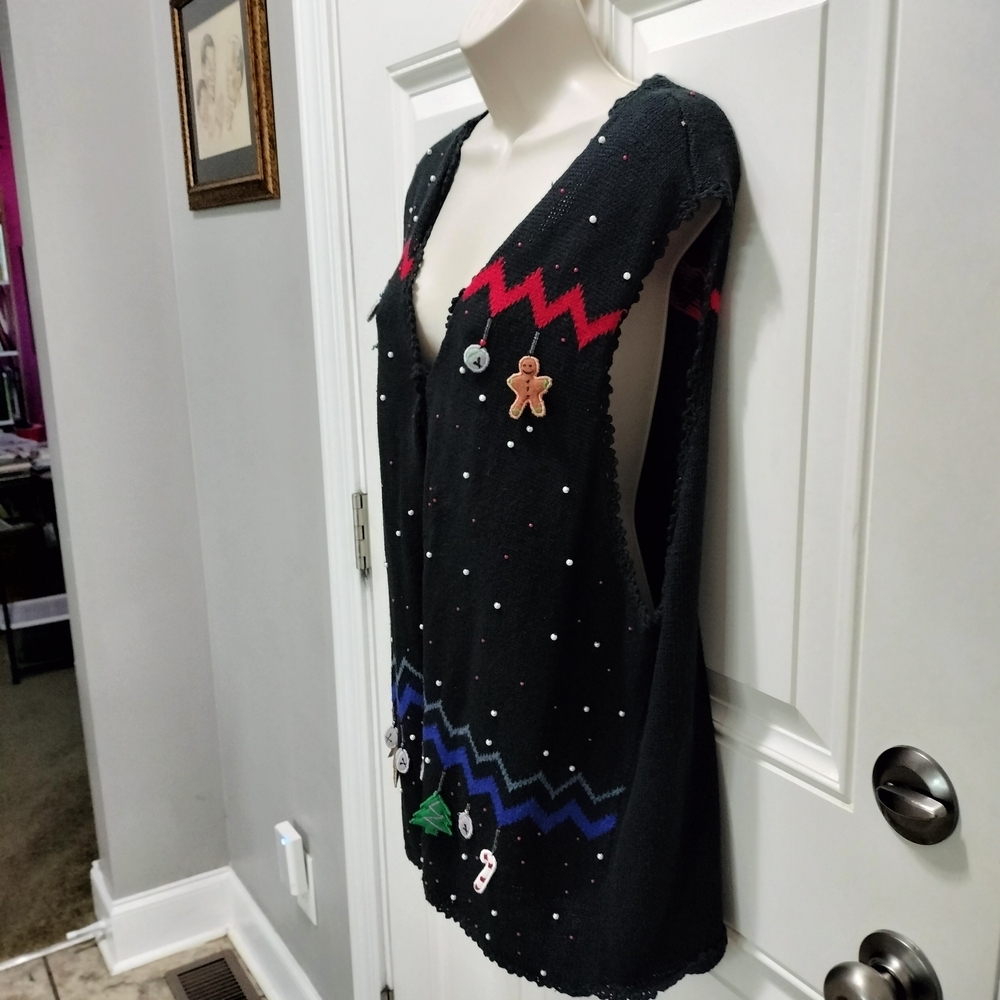 Celebration Wear Planet And Company Festive Black Cardigan with Holiday Accents - Picture 7 of 9